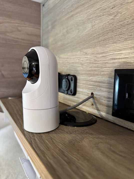 the small's security camera mounted in winnebago ekko with footage stored locally and no monthly fees mounted in winnebago ekko cabinet to keep an eye on pets