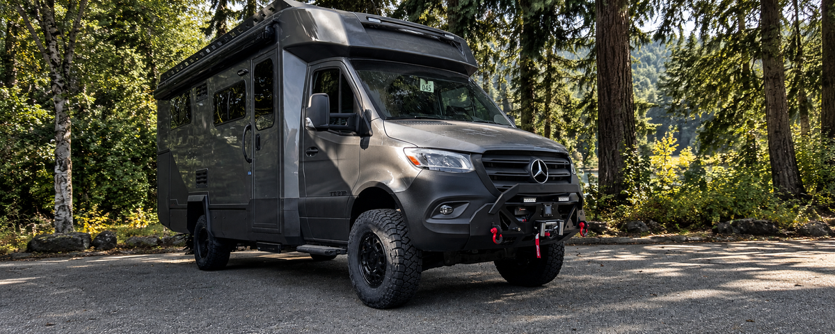 tiffin open trail with super singles and agile rip kit suspension installed by wolf pack overland