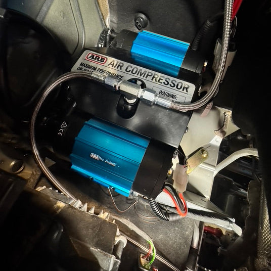 arb dual air compressor in sprinter installed at wolf pack overland