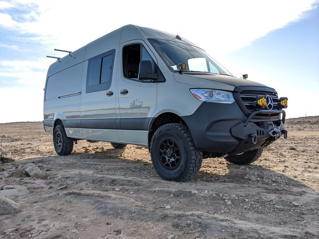 Rugged black powder-coating on CAtuned Off-Road bumper for 2019+ Sprinter