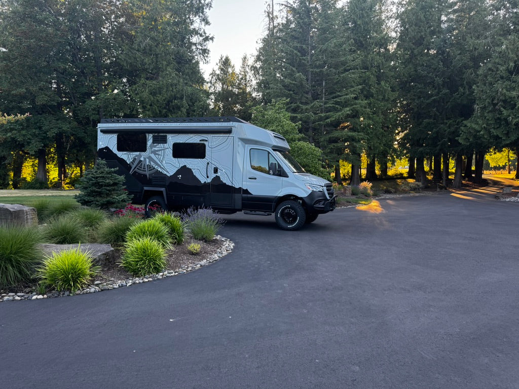 kyles tiffin open trail with fuel tank, super single wheels and tires on a 3500xd sprinter platform