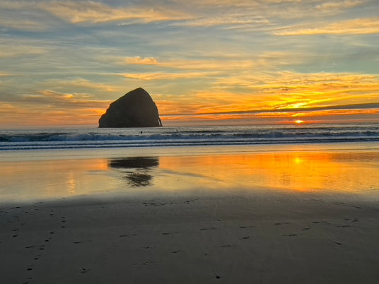 haystack rock view near wolf pack overland