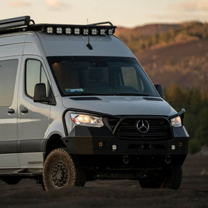 Aluminess Front Winch Sprinter Bumper full view from Wolf Pack Overland Seattle