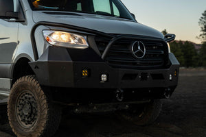 Aluminess Front Winch Sprinter Bumper close up view of brush guard 