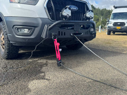 ford transit bumper and winch being used on transit storyteller with wolf pack overland